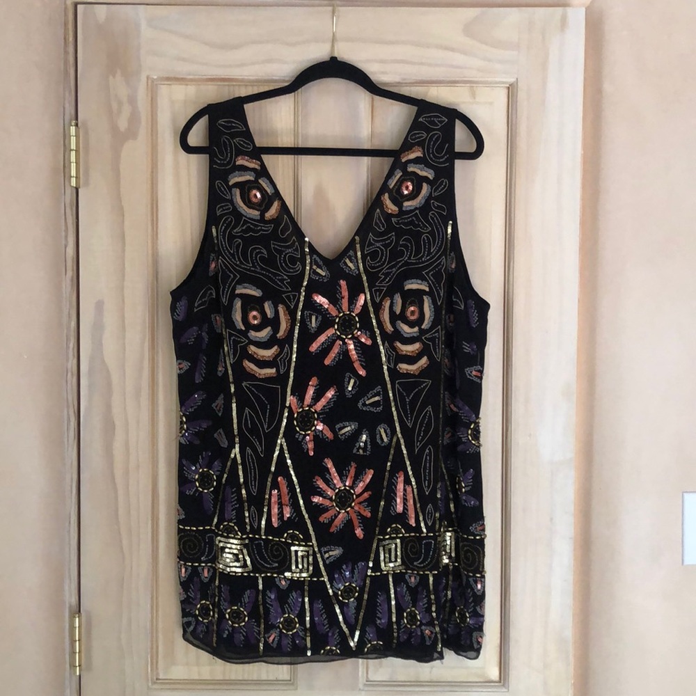 Free People Beaded Shift Dress, Black, sz L